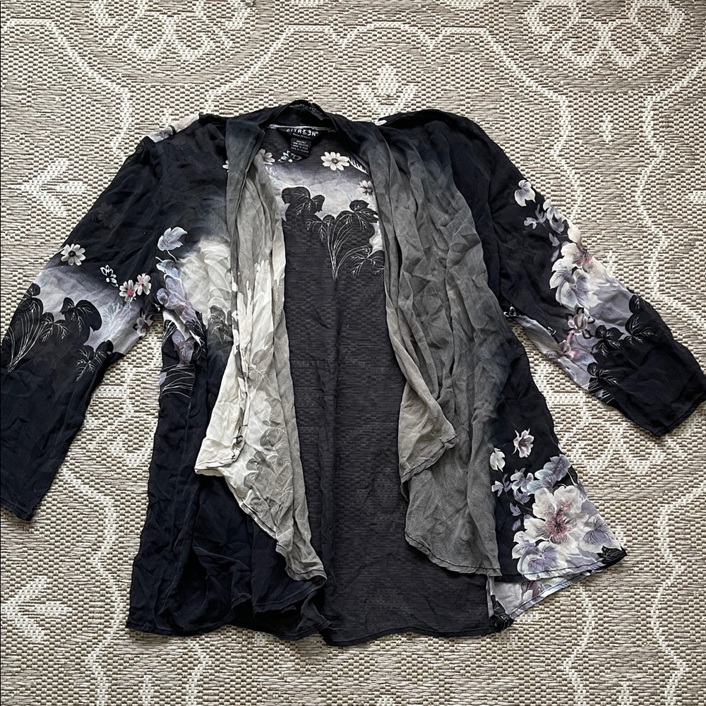 Citron Floral Sheer Silk Kimono Shawl🌬️